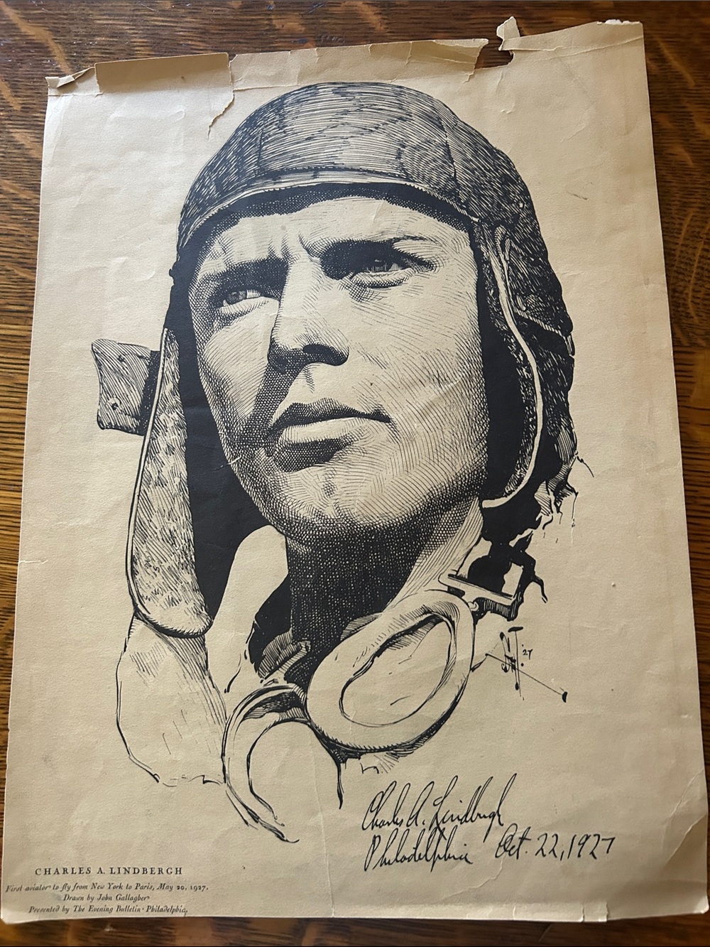 Black and Cream Charles LindbuPortrait Art Print — Classic Aviation Illustration